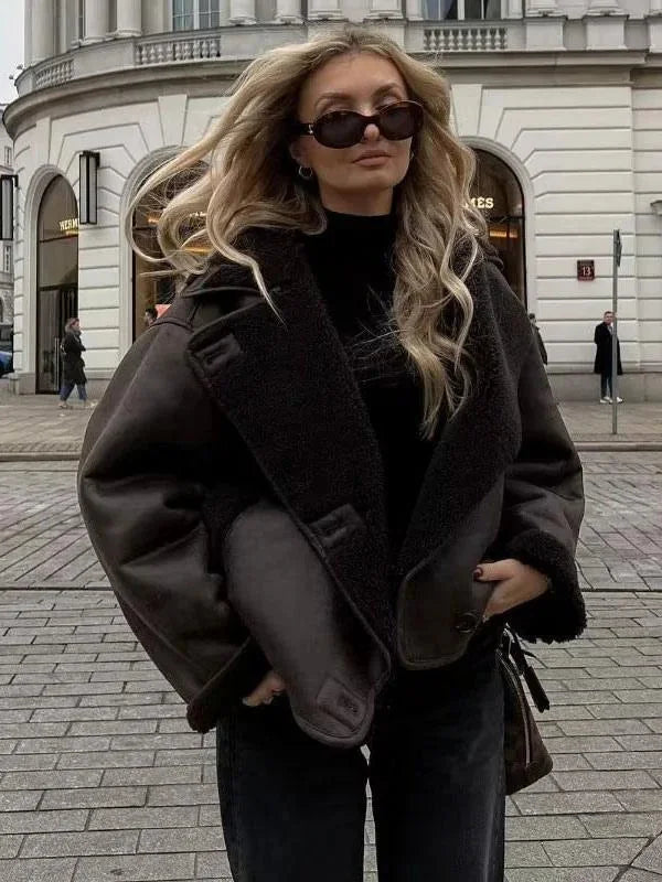 Dark Brown Shearling Effect Jacket