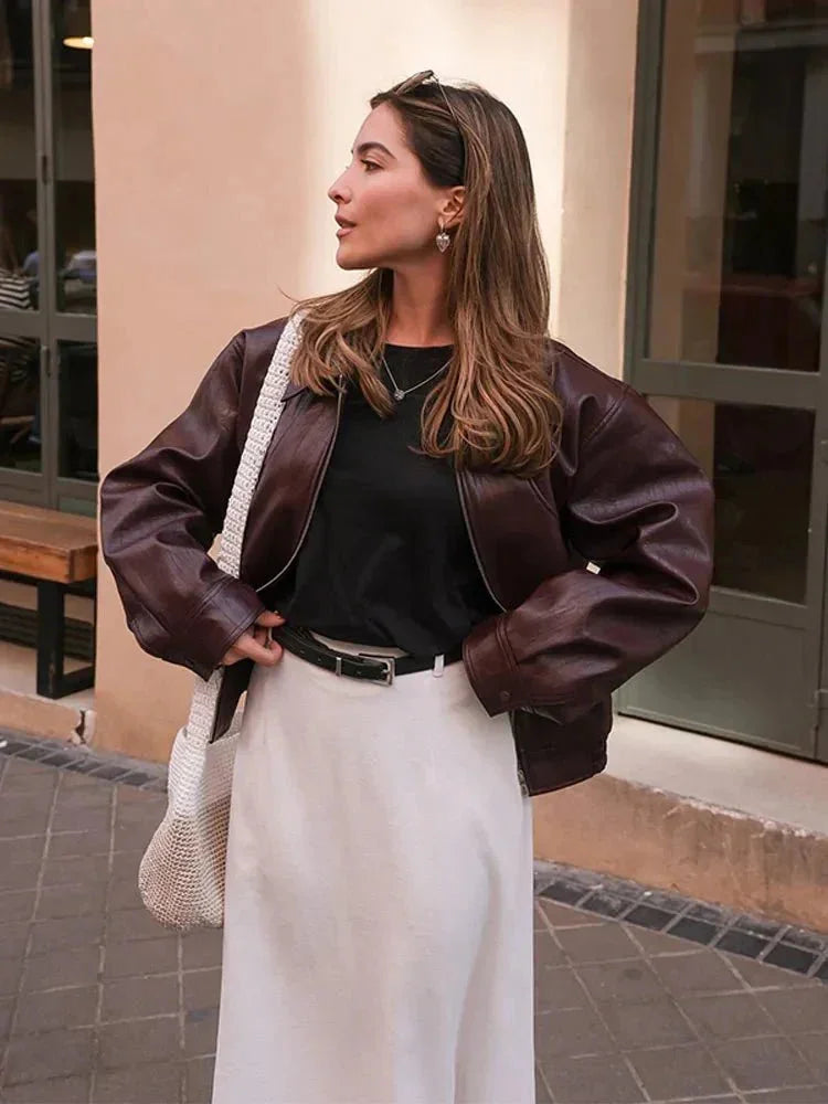 Vintage Brown Faux Leather Jacket