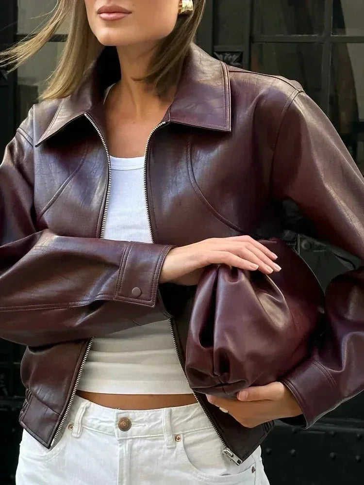 Vintage Brown Faux Leather Jacket
