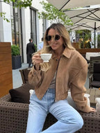 Brown Short Suede Zip Jacket