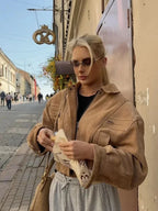 Brown Short Suede Zip Jacket