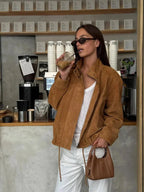 Brown Short Suede Zip Jacket