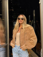 Brown Short Suede Zip Jacket