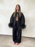 Black Elegant Feather Cuff Jacket