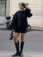 Black Elegant Feather Cuff Jacket