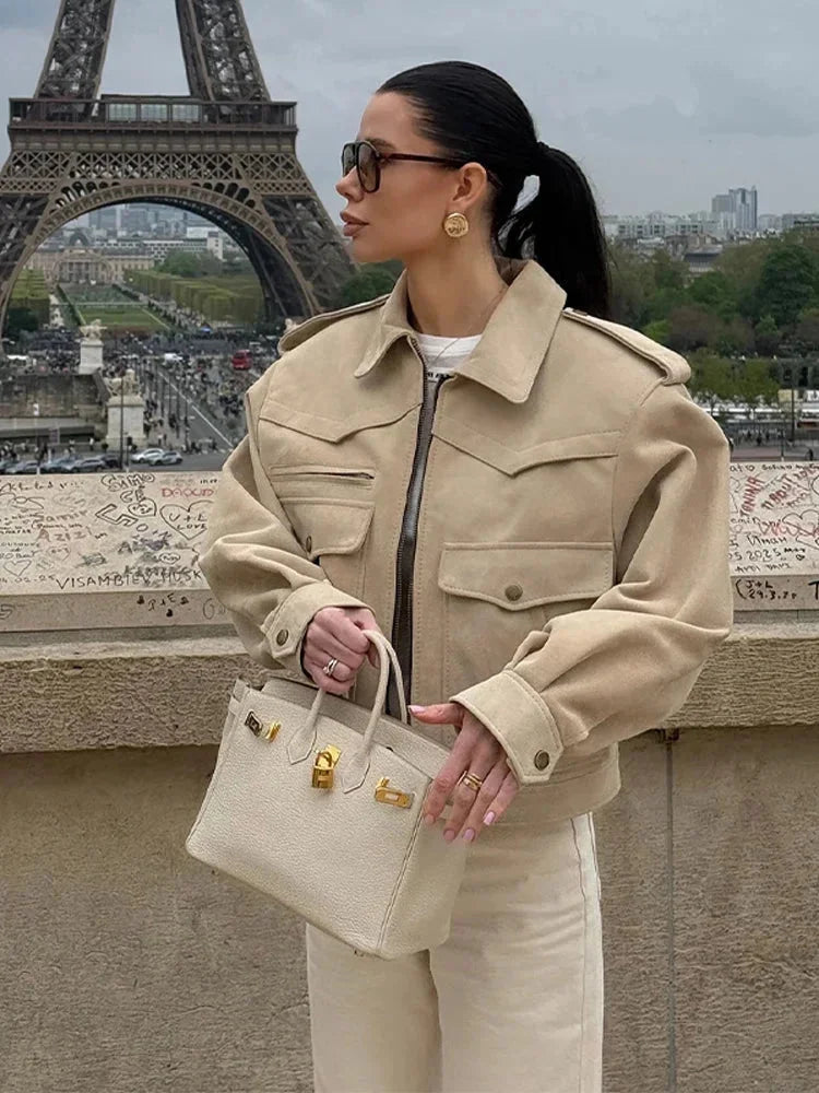 Beige Short Notched Trench Coat