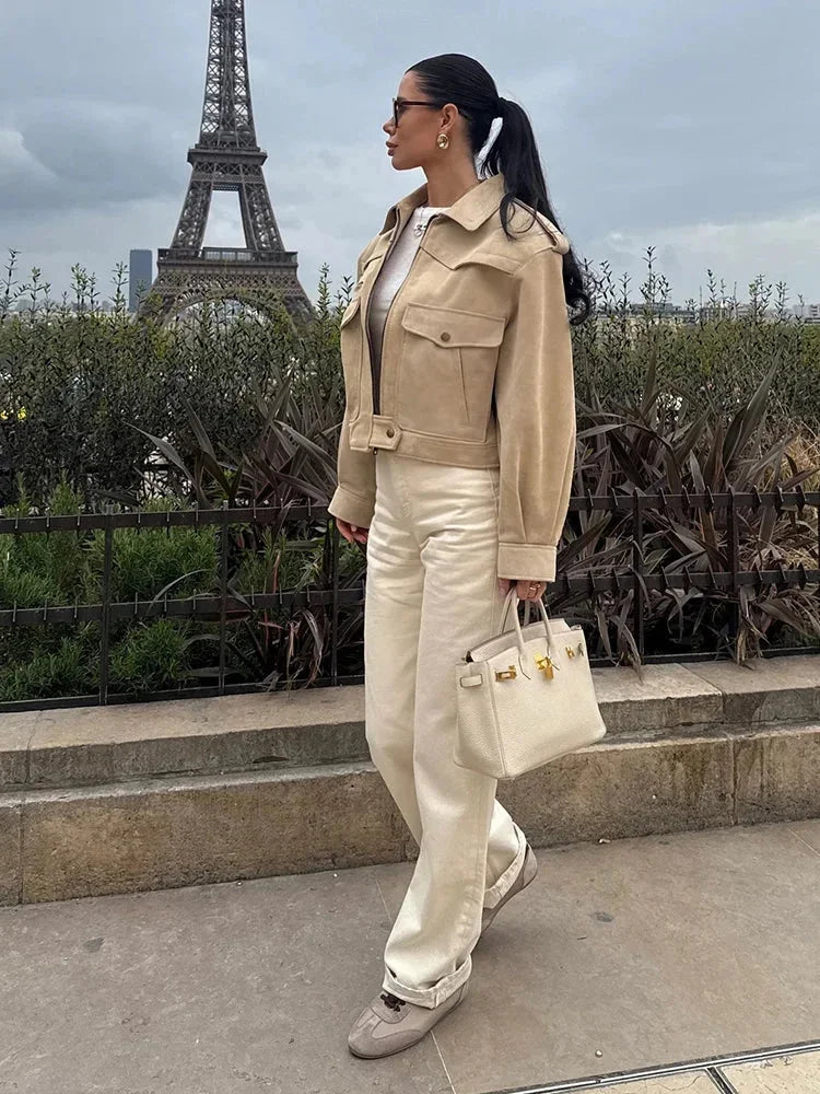 Beige Short Notched Trench Coat