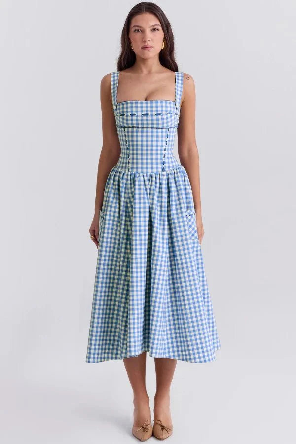 Gingham Print Midi Dress