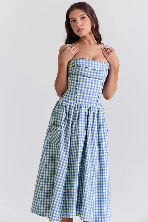 Gingham Print Midi Dress