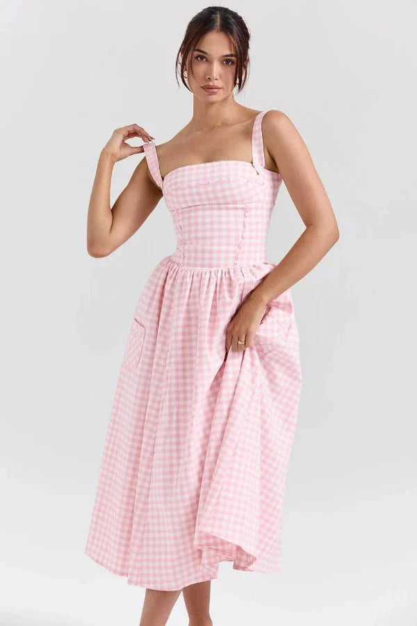 Gingham Print Midi Dress