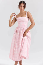 Gingham Print Midi Dress