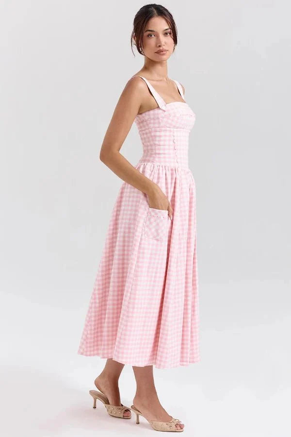 Gingham Print Midi Dress