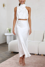 Women’s Halter-Neck Two-Piece Set – Cropped Top and Skirt