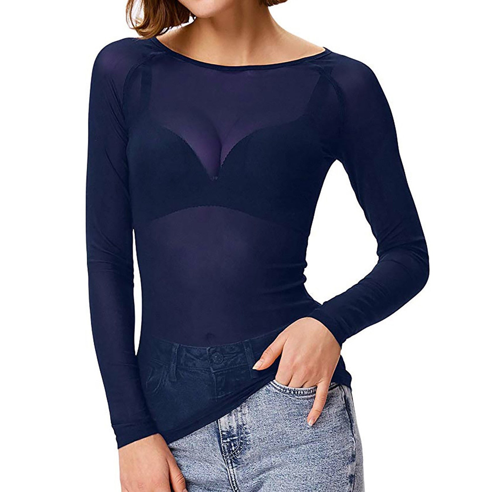 Women's Sheer Long Sleeve Mesh Top