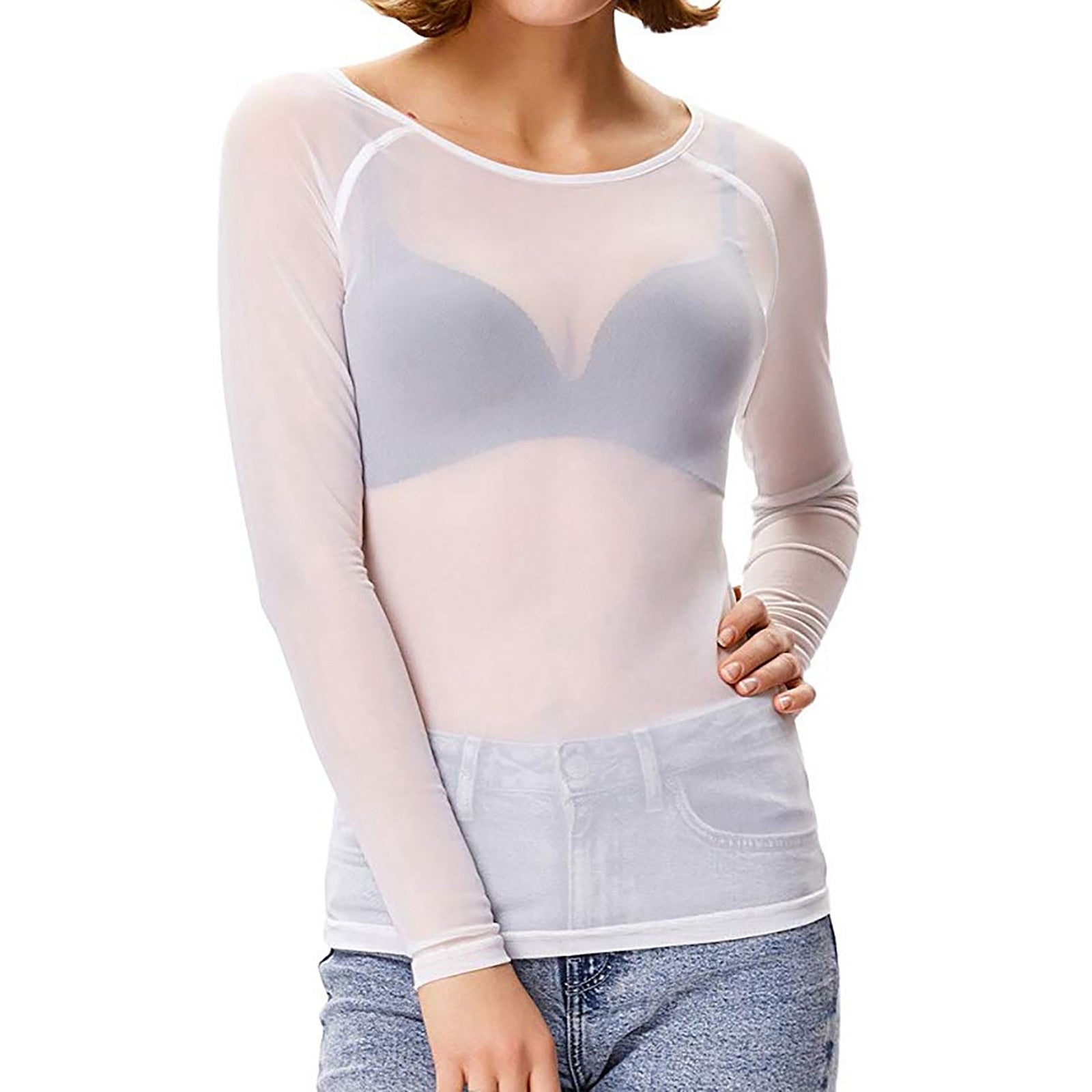 Women's Sheer Long Sleeve Mesh Top