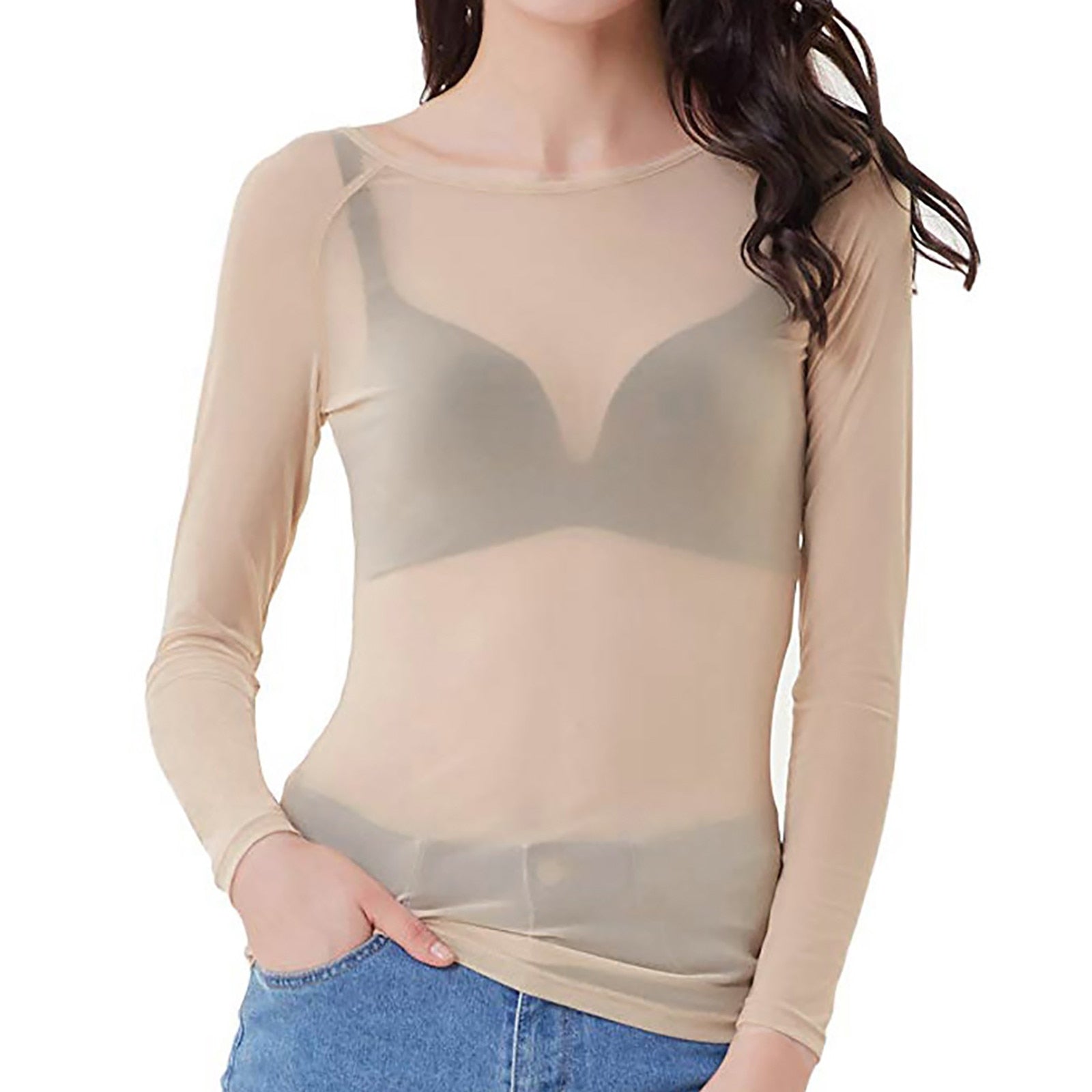 Women's Sheer Long Sleeve Mesh Top