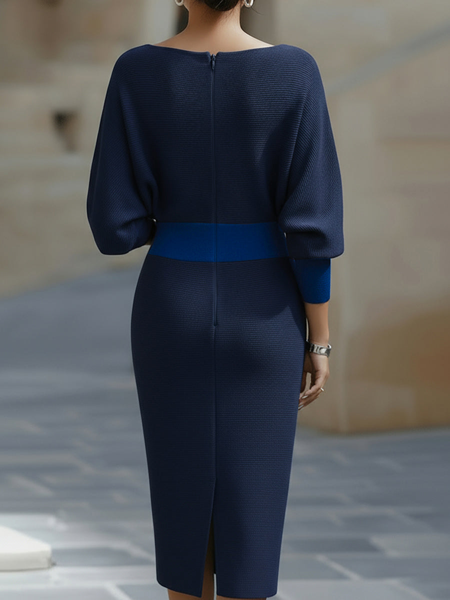 Women's Batwing Sleeve Midi Dress with Cowl Neck