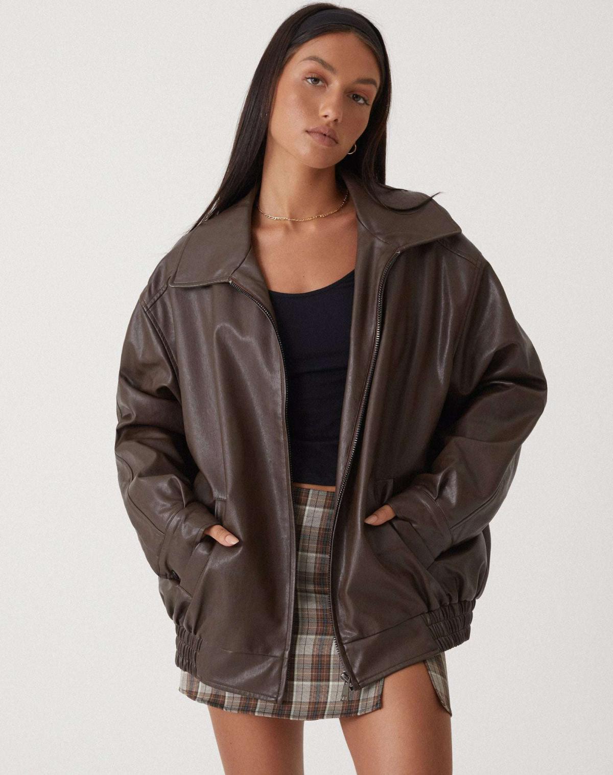Oversized Faux Leather Biker Jacket