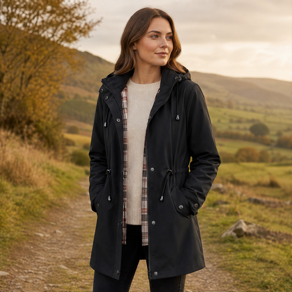 Women's Hooded Parka Jacket with Plaid Lining