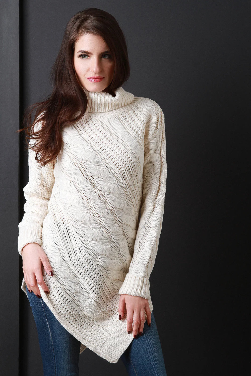 Women's Knit Bias Cut Turtleneck Jumper