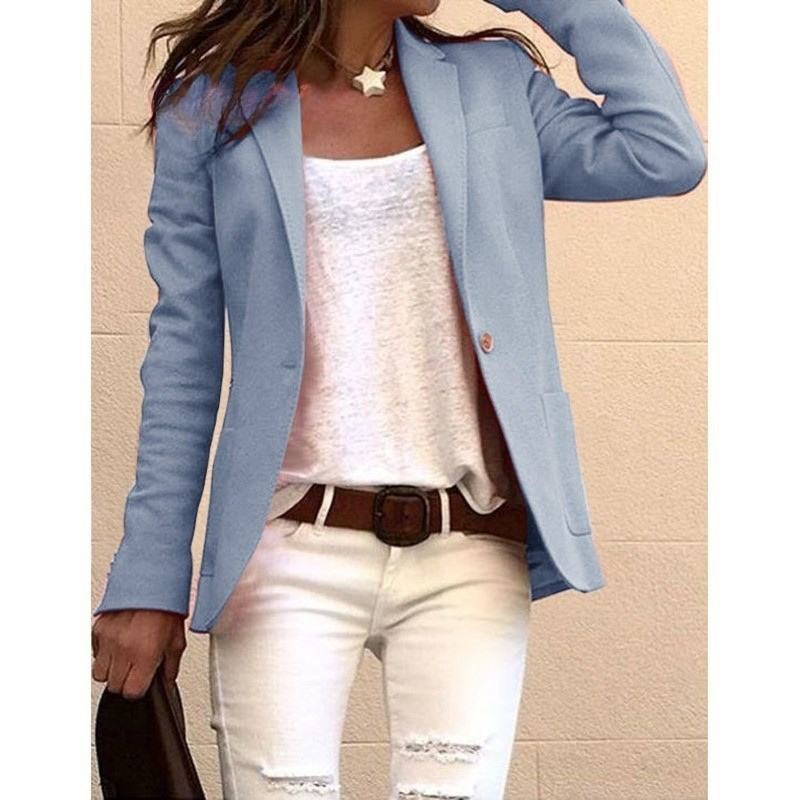Women's Notch Lapel Blazer with One-Button Front – Blue