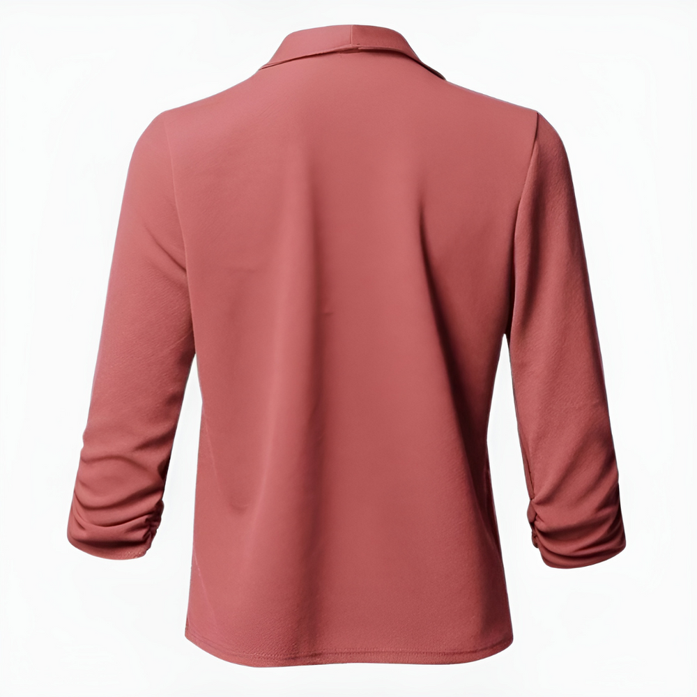 Women's Open-Front Blazer with Shawl Collar and Ruched Sleeves