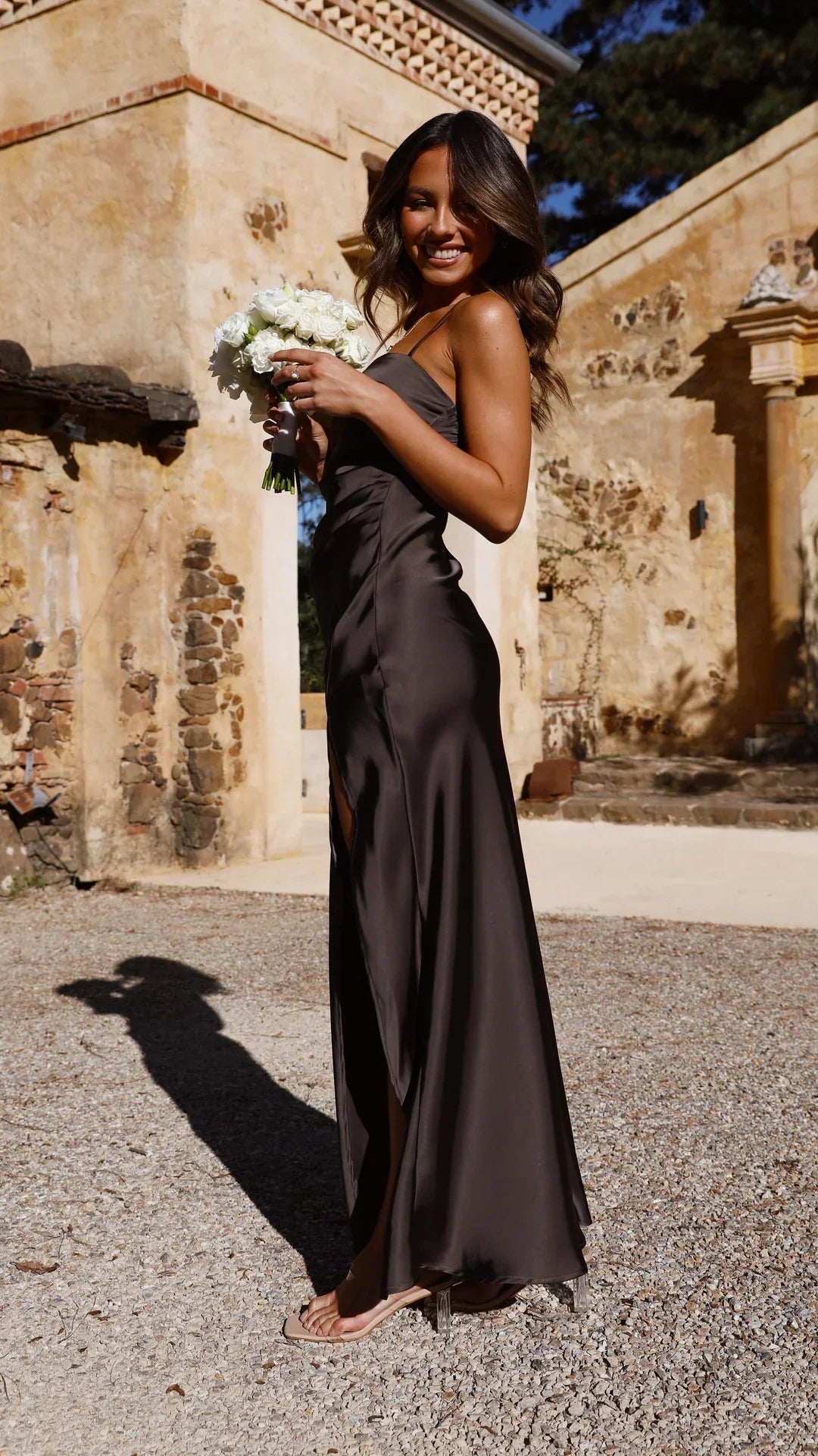 Straight-Neck Midi Slip Dress – Side-Slit Sleeveless Gown