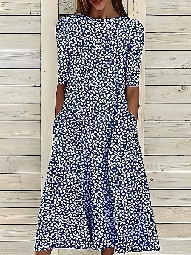 Flowy A-Line Midi Dress with Pockets Women's Dress